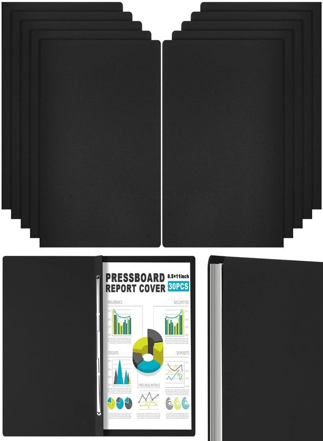 Dunzoom 30 Pcs 8.5'' x 11'' Pressboard Report Cover, 3'' Capacity Metal Prong Fastener with Compressor, Letter Size, Presentation Folder to Neatly Bind Report, Proposal Document (Black) - Image 1
